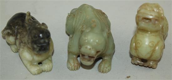 Three Chinese jade figures of mythical beasts, 19th / 20th century,